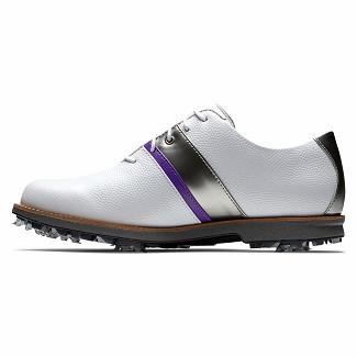 Women's Footjoy Premiere Series Traditional Spikes Golf Shoes White/Purple NZ-312278